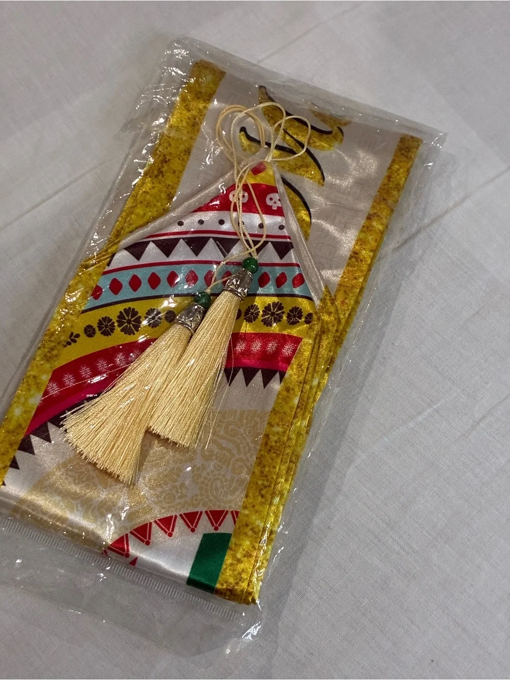 White and Gold Mexico and USA Sash with Religious